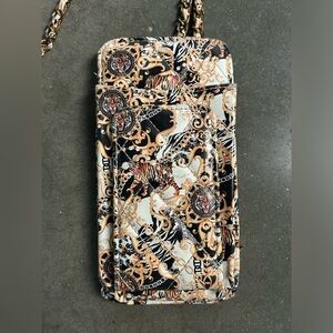 Handbag, Clutch, Wallet, W/Strap, Tiger Pattern Black, White Gold Versace imit.